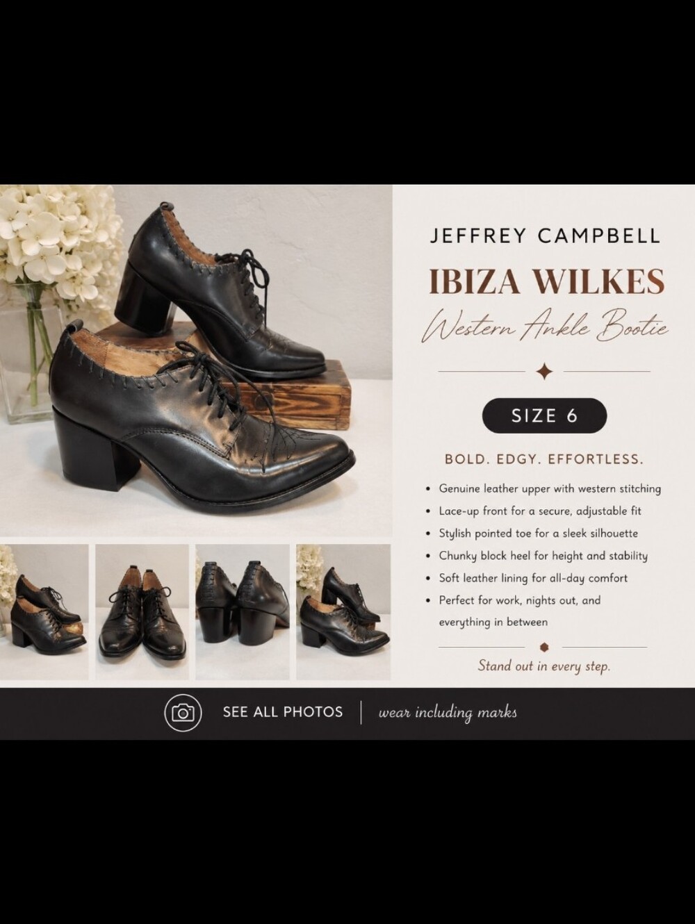 JEFFERY CAMPBELL IBIZA Wilkes 6 Western Ankle Bootie Shoe